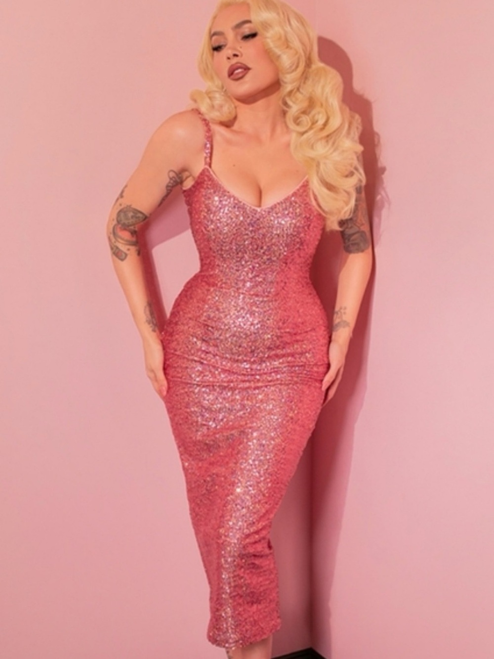 Vixen by Micheline Pitt Glitz & Glamour Pink Sequin Dress 2X NWT